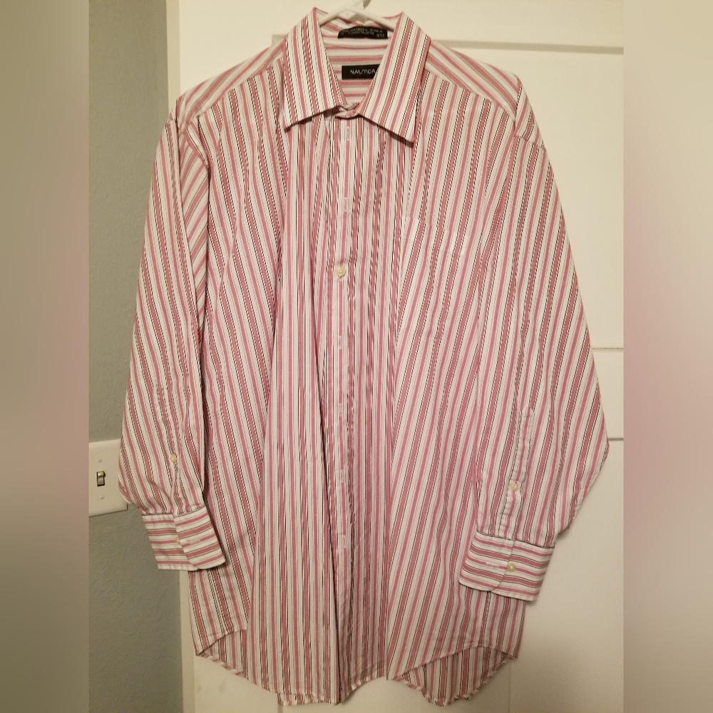 Pink, Black, & Blue striped dress shirt